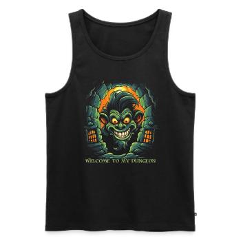 Gruseliger Affe: Willkommen in meinem Kerker - Männer Premium Bio Tank Top - Schwarz - Vorne - Michal (187cm)