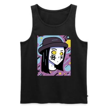 manga anime : artistique, fille colorée avec hu - Débardeur bio Premium Homme - noir - Devant - Michal (187cm)