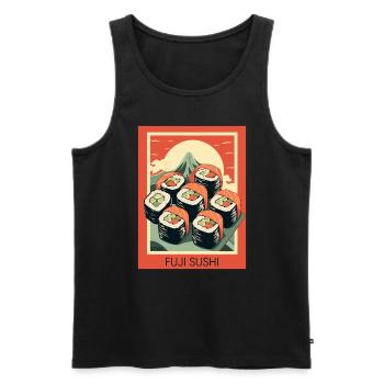 Parodie japanisch Werbeposter: Mount Fuji Sushi - Männer Premium Bio Tank Top - Schwarz - Vorne - AI Model Male 178 light (178cm)