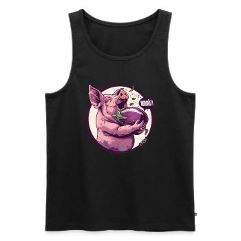 Porc végétarien aimant les aubergines - Débardeur bio Premium Homme - noir - Devant - Michal (187cm)