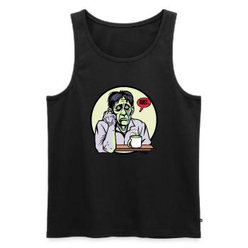 Bored zombie with coffee and flower - Men's Premium Organic Tank Top - black - Front - AI Model Male 178 light (178cm)