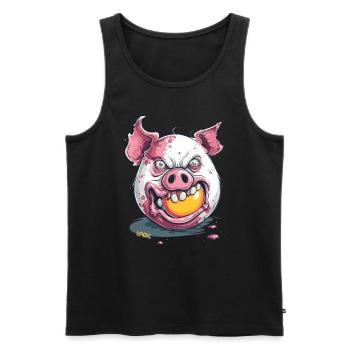 Horreur : un cochon zombie mange du jaune d’œuf - Débardeur bio Premium Homme - noir - Devant - AI Model Male 178 light (178cm)