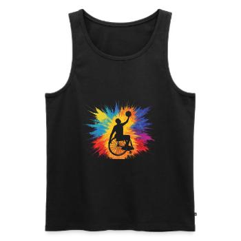 Cadeau de basketball en fauteuil roulant - Débardeur bio Premium Homme - noir - Devant - AI Model Male 178 light (178cm)
