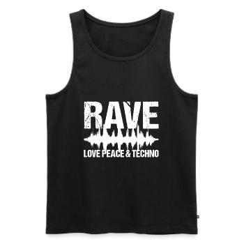 Rave Love Peace Techno Musique - Débardeur bio Premium Homme - noir - Devant - Michal (187cm)