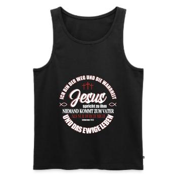 Jesus Christus Shirt Bibelvers Ich bin der Weg - Männer Premium Bio Tank Top - Schwarz - Vorne - Michal (187cm)