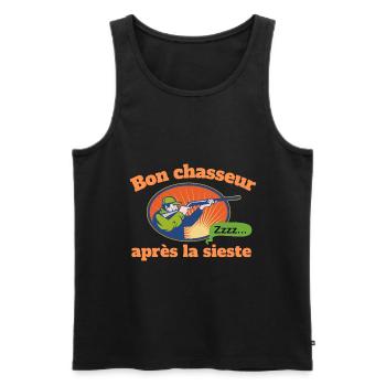 Chasseur et sieste la chasse avec humour - Débardeur bio Premium Homme - noir - Devant - Michal (187cm)