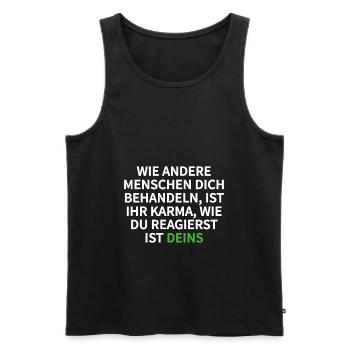 karma - Men's Premium Organic Tank Top - black - Front - AI Model Male 178 light (178cm)