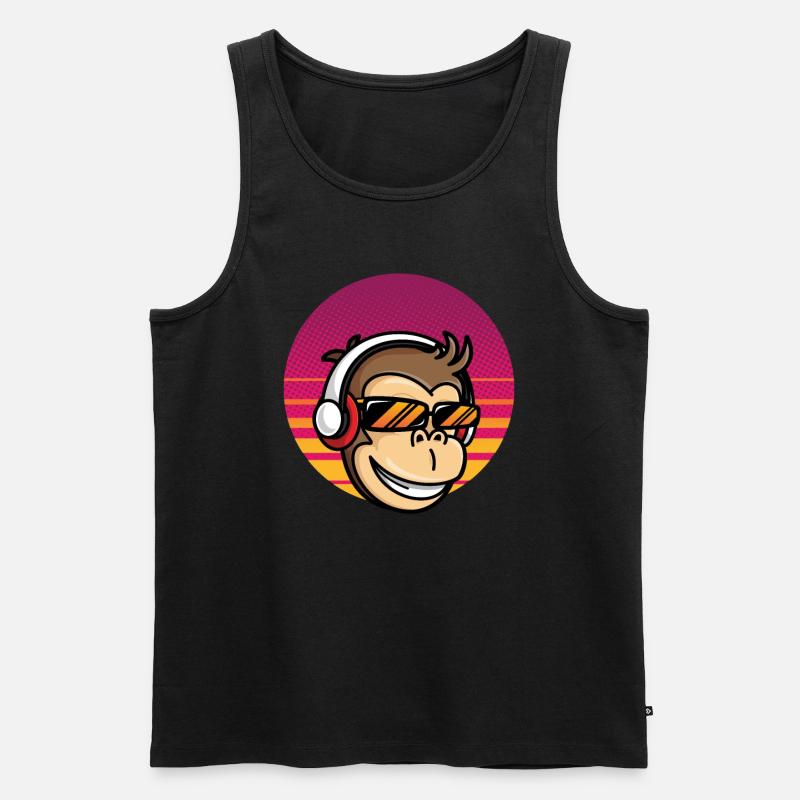 Monkey DJ Affe mit Kopfhörer - Männer Premium Bio Tank Top - Schwarz