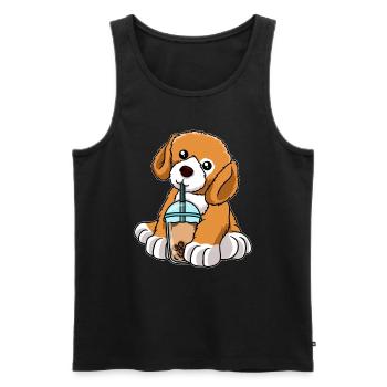 Kawaii Bubble Tea Chien - Débardeur bio Premium Homme - noir - Devant - Michal (187cm)