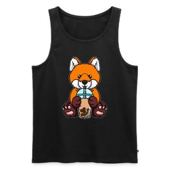 Fox drinks bubble tea - Men's Premium Organic Tank Top - black - Front - AI Model Male 178 light (178cm)
