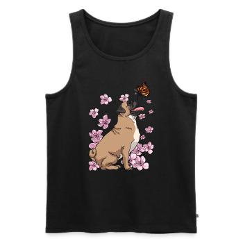 Chien carlin en fleurs de cerisier japonais - Débardeur bio Premium Homme - noir - Devant - Michal (187cm)