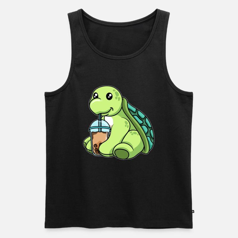 Schildkröte trinkt Bubble Tea - Männer Premium Bio Tank Top - Schwarz