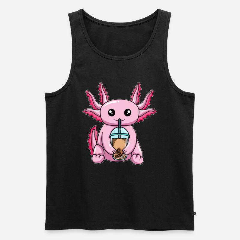 Kawaii Bubble Tea Axolotl - Männer Premium Bio Tank Top - Schwarz