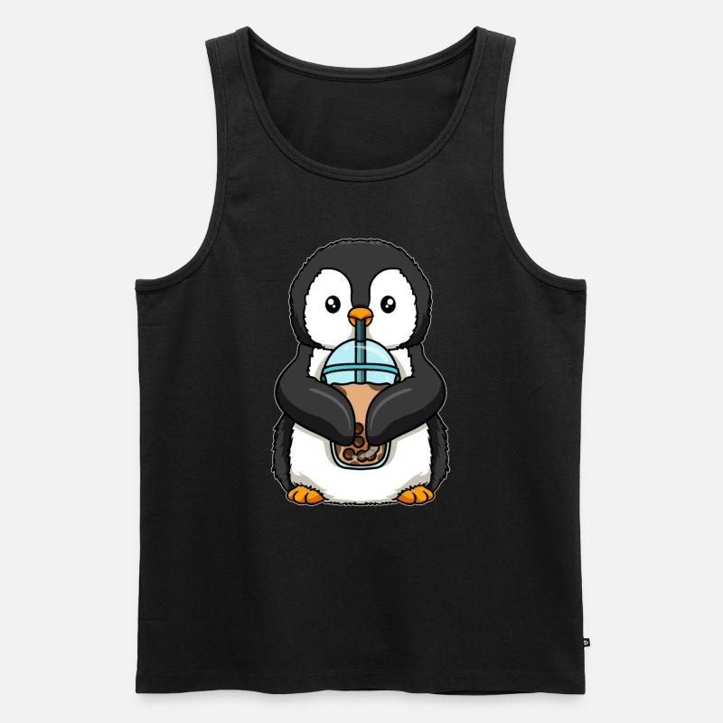 Kawaii Bubble Tea Pinguin - Männer Premium Bio Tank Top - Schwarz