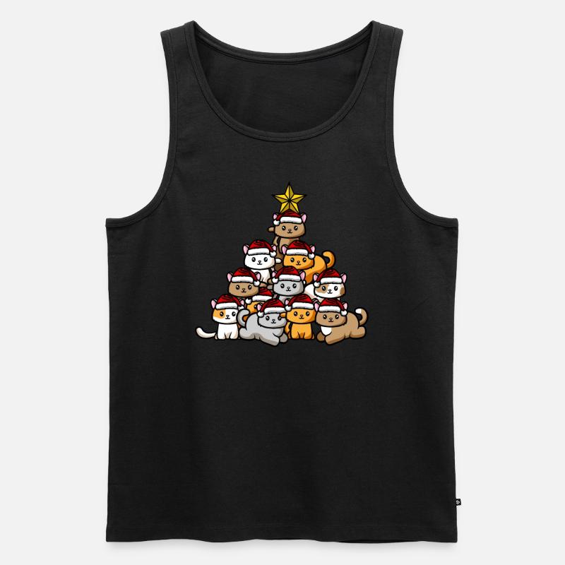 Katzen Weihnachtsbaum - Männer Premium Bio Tank Top - Schwarz