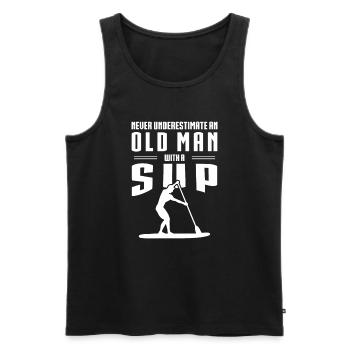 Ne sous-estimez jamais un vieil homme avec un SUP - Débardeur bio Premium Homme - noir - Devant - Michal (187cm)