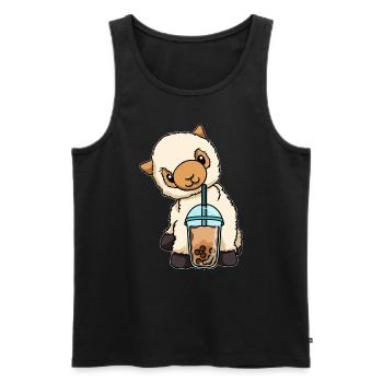 Kawaii Bubble Tea Lama - Männer Premium Bio Tank Top - Schwarz - Vorne - Michal (187cm)