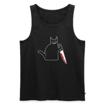 Lustige schwarze Katze mit Messer - Männer Premium Bio Tank Top - Schwarz - Vorne - Michal (187cm)