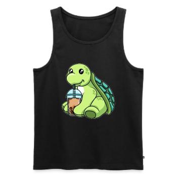 La tortue boit du thé à bulles - Débardeur bio Premium Homme - noir - Devant - Michal (187cm)