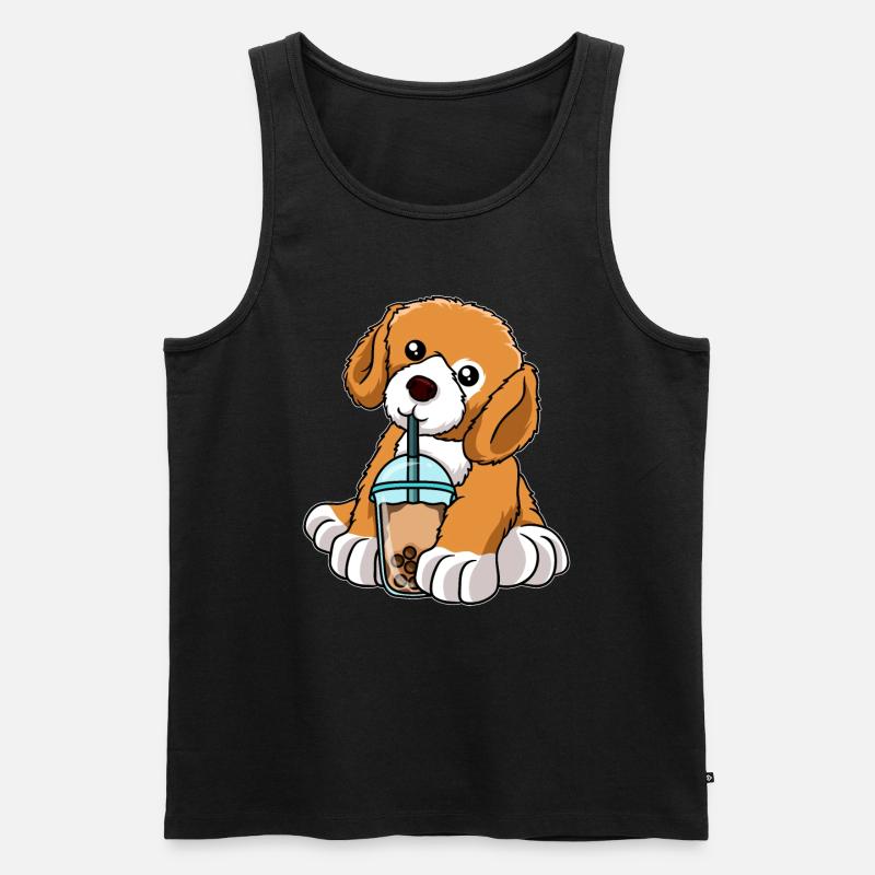 Hund trinkt Bubble Tea - Männer Premium Bio Tank Top - Schwarz