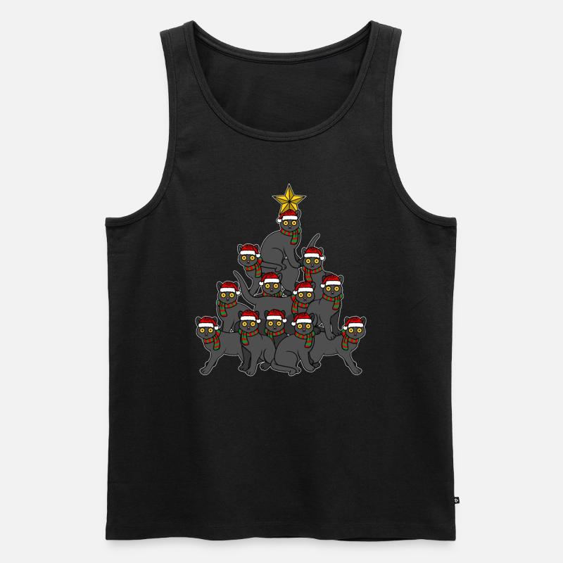 Schwarze Katze Weihnachtsbaum - Männer Premium Bio Tank Top - Schwarz