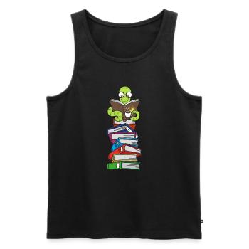 Wurm reads books with coffee - Men's Premium Organic Tank Top - black - Front - AI Model Male 178 light (178cm)