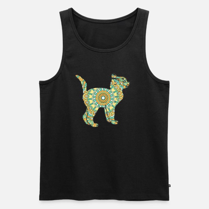Mandala Katze Geometrie Muster - Männer Premium Bio Tank Top - Schwarz