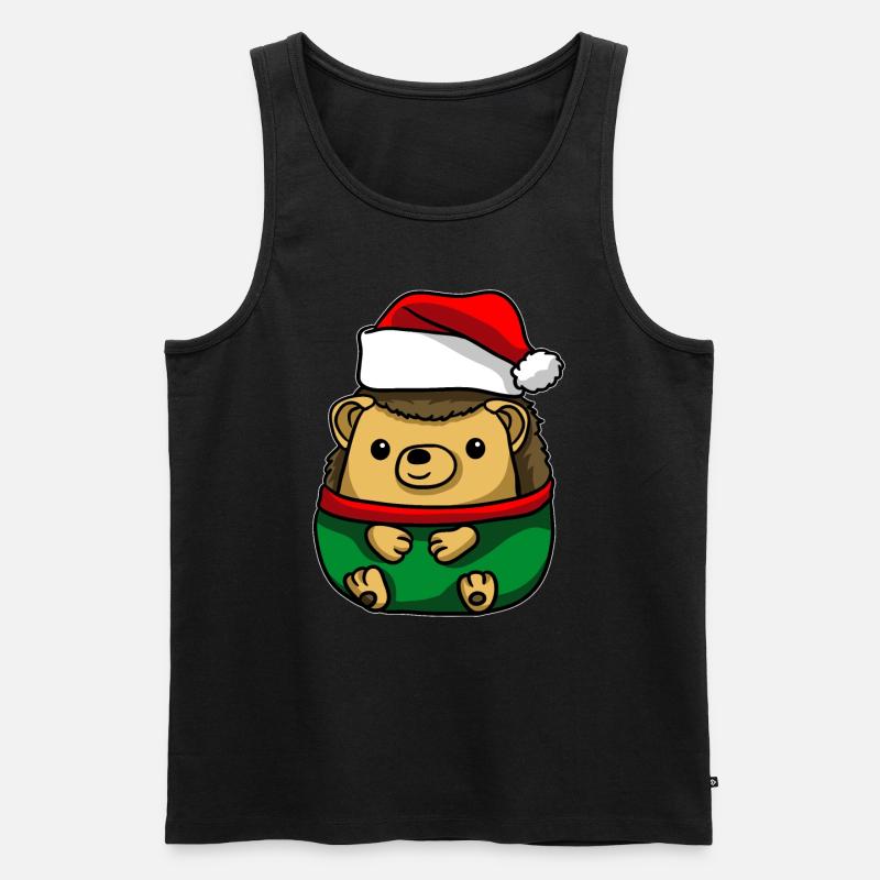 Igel mit Christmas Sweater - Männer Premium Bio Tank Top - Schwarz