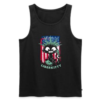 Chat Statue de la Liberté Liberkitty - Débardeur bio Premium Homme - noir - Devant - AI Model Male 178 light (178cm)