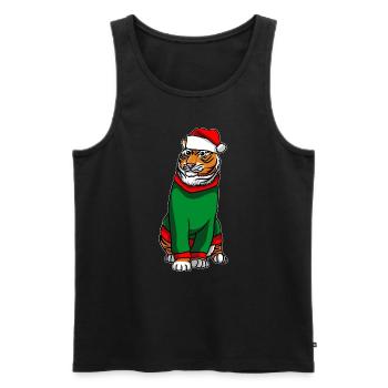 Tigre en costume de Noël - Débardeur bio Premium Homme - noir - Devant - Michal (187cm)