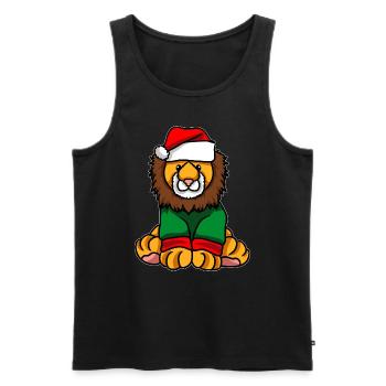 Lion with Christmas Sweater - Men's Premium Organic Tank Top - black - Front - Michal (187cm)