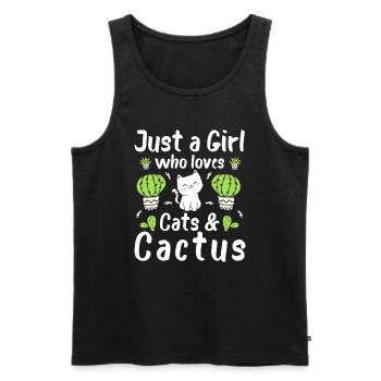 Juste une fille qui aime les chats et les cactus - Débardeur bio Premium Homme - noir - Devant - Michal (187cm)