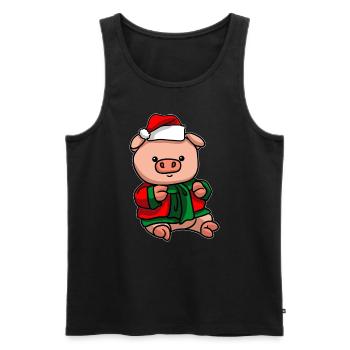 Cochon avec chapeau de Noël Costume de Noël - Débardeur bio Premium Homme - noir - Devant - Michal (187cm)