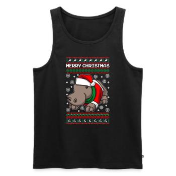 Nilpferd mit Ugly Christmas Sweater - Männer Premium Bio Tank Top - Schwarz - Vorne - Michal (187cm)
