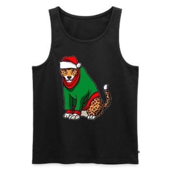 Léopard avec pull de Noël - Débardeur bio Premium Homme - noir - Devant - Michal (187cm)