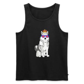 Husky portant la couronne de la reine d’Angleterre - Débardeur bio Premium Homme - noir - Devant - Michal (187cm)