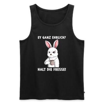 Ey ganz ehrlich? Halt die Fresse - Männer Premium Bio Tank Top - Schwarz - Vorne - Michal (187cm)