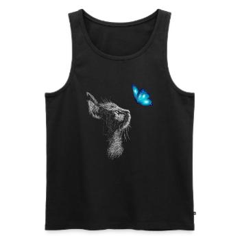 Cat Line Art With Butterfly Cat Drawing Cat - Men's Premium Organic Tank Top - black - Front - Michal (187cm)