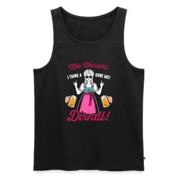 Mia Wurscht I trink a ohne mei Dirndl - Männer Premium Bio Tank Top - Schwarz - Vorne - Michal (187cm)