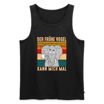 Der Frühe Vogel kann mich mal Elefant Kaffee - Männer Premium Bio Tank Top - Schwarz - Vorne - Michal (187cm)