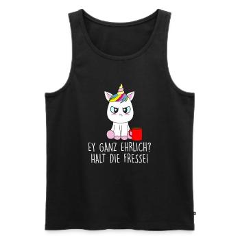 Ey ganz ehrlich? Halt die Fresse - Männer Premium Bio Tank Top - Schwarz - Vorne - Michal (187cm)