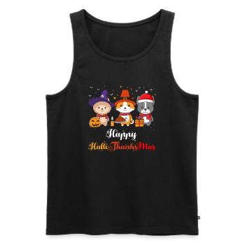 Joyeux HalloThanksMas Chiens Halloween Noël - Débardeur bio Premium Homme - noir - Devant - Michal (187cm)