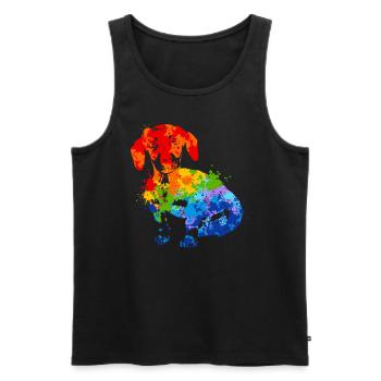 Farbspritzer Dackel Bunter Hund - Männer Premium Bio Tank Top - Schwarz - Vorne - Michal (187cm)