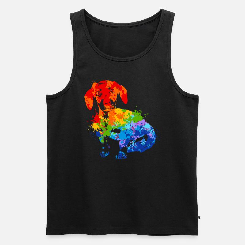 Farbspritzer Dackel Bunter Hund - Männer Premium Bio Tank Top - Schwarz
