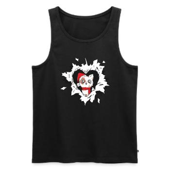 Cat with Christmas hat looks out of torn - Men's Premium Organic Tank Top - black - Front - AI Model Male 178 light (178cm)