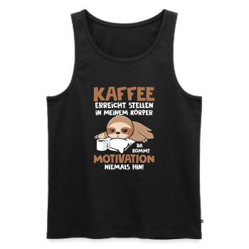 Kaffee erreicht Stellen Motivation Spruch Faultier - Männer Premium Bio Tank Top - Schwarz - Vorne - Michal (187cm)