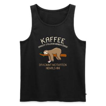 Kaffee erreicht Stellen Motivation Spruch Faultier - Männer Premium Bio Tank Top - Schwarz - Vorne - Michal (187cm)