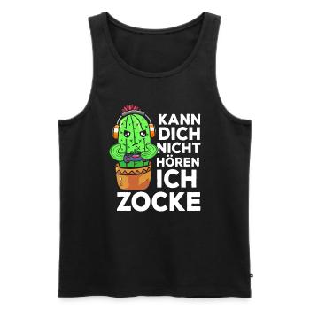 Kann Dich Nicht Hören Ich Zocke Gamer Kaktus - Männer Premium Bio Tank Top - Schwarz - Vorne - Michal (187cm)