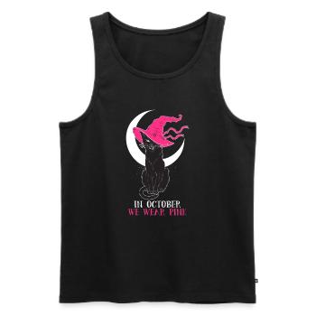 In October We Wear Pink Breast Cancer Cat Witch - Men's Premium Organic Tank Top - black - Front - Michal (187cm)