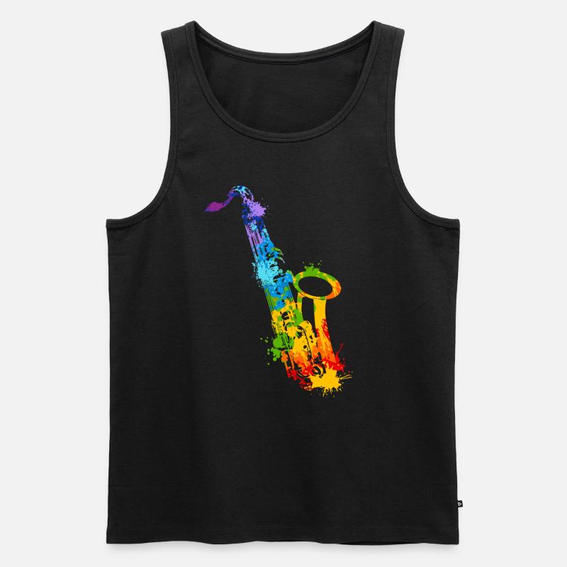 Splash Saxophon - Männer Premium Bio Tank Top - Schwarz